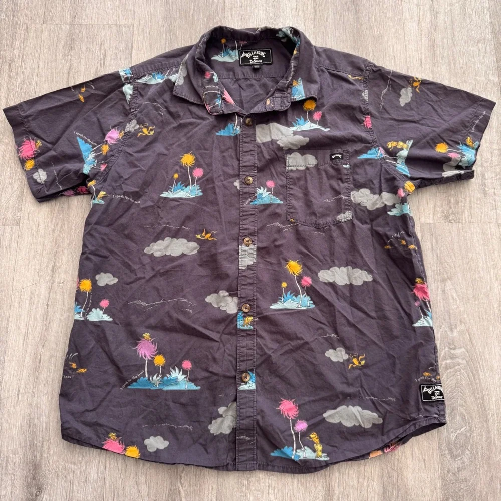 Billabong Dr Seuss The Lorax Shirt Boys XL Charcoal Grey Button Down shirt
